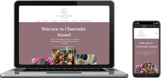 Chavender Kennel website shown on a laptop and phone