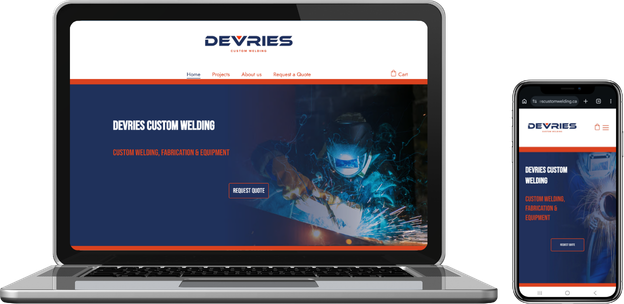 DeVries Custom Welding website shown on a laptop and phone