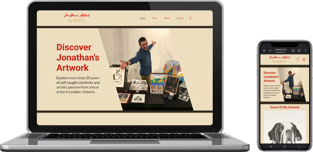 Jonathan's Artwork website shown on a laptop and phone