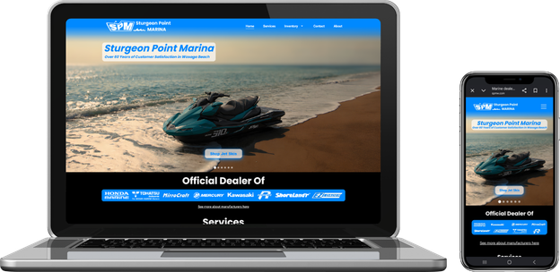 Sturgeon Point Marina website shown on a laptop and phone